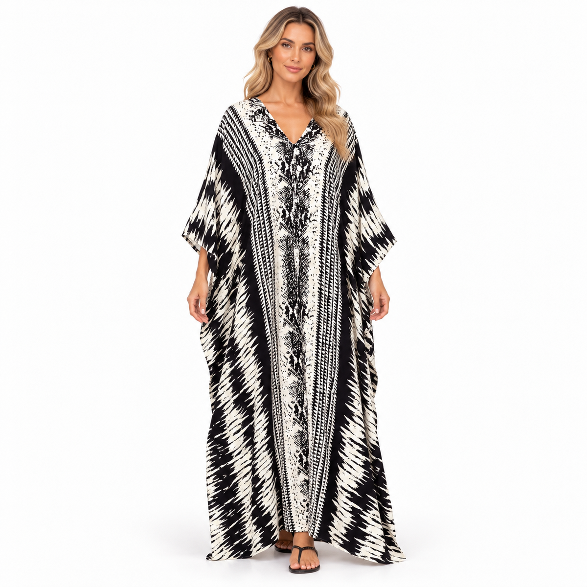 Elegant Black White Abstract Modern Kaftan