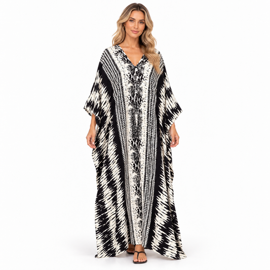 Elegant Black White Abstract Modern Kaftan