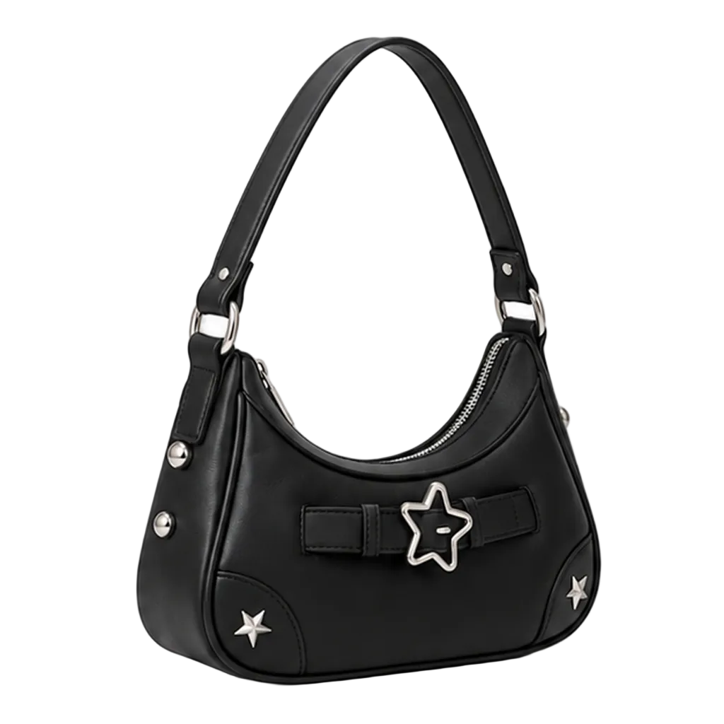 Black Star Buckle Crescent Shoulder Bag