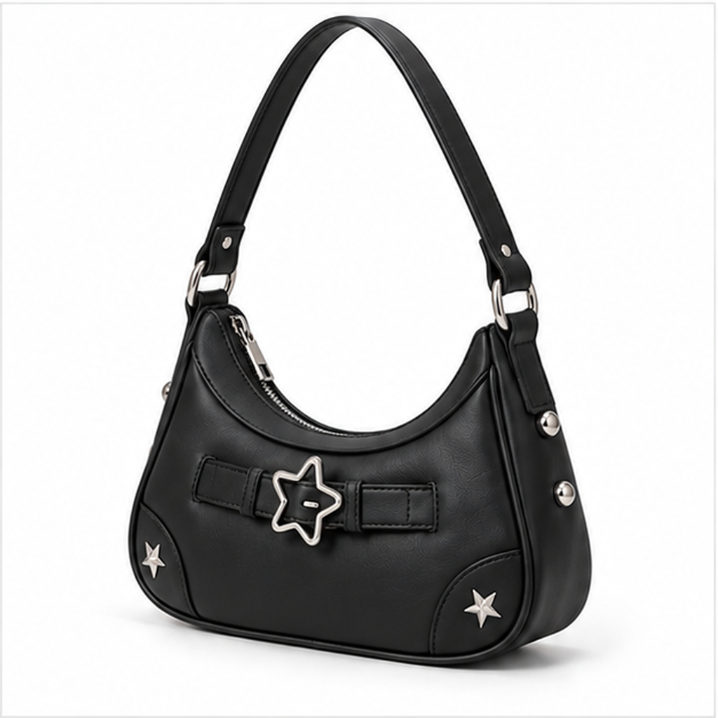 Black Star Buckle Crescent Shoulder Bag
