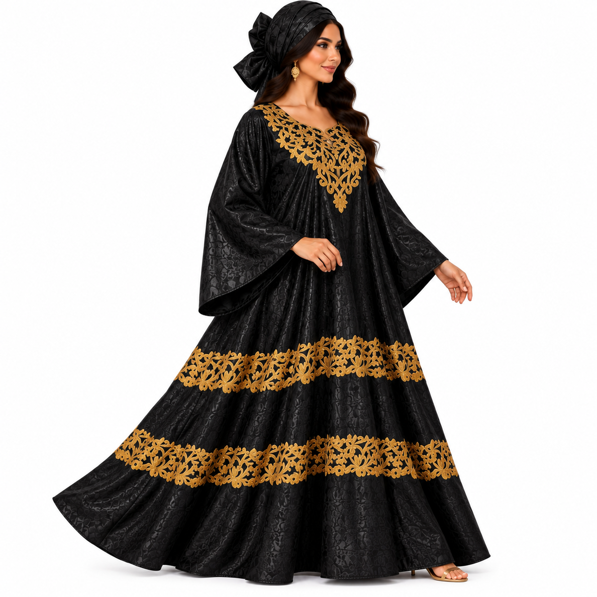Black Gold Embroidered Luxury Baju Kaftan