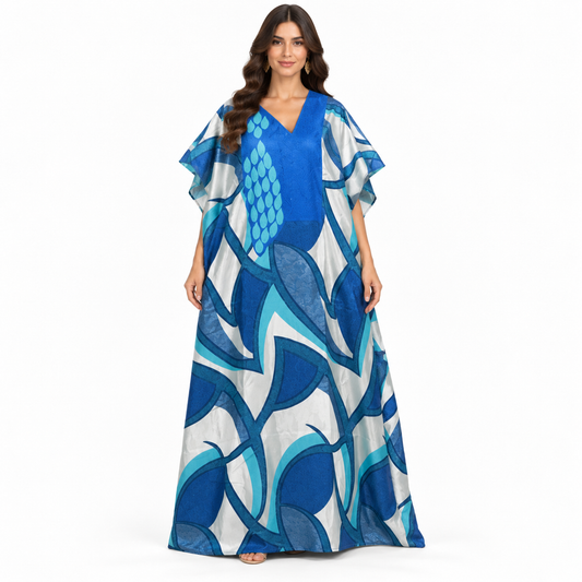 Blue Abstract Print Flowing Baju Kaftan