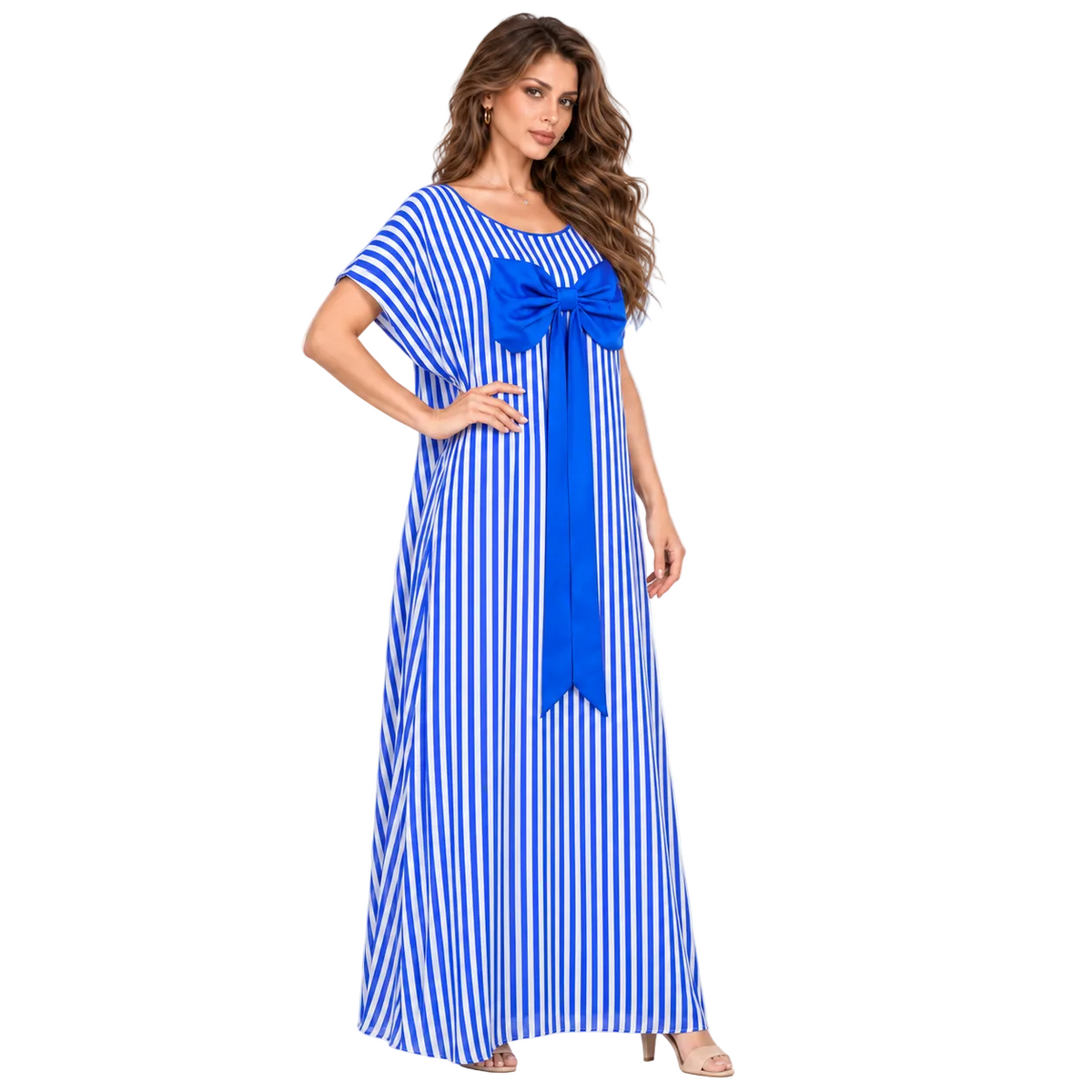 Blue White Striped Bow Elegant Kaftan
