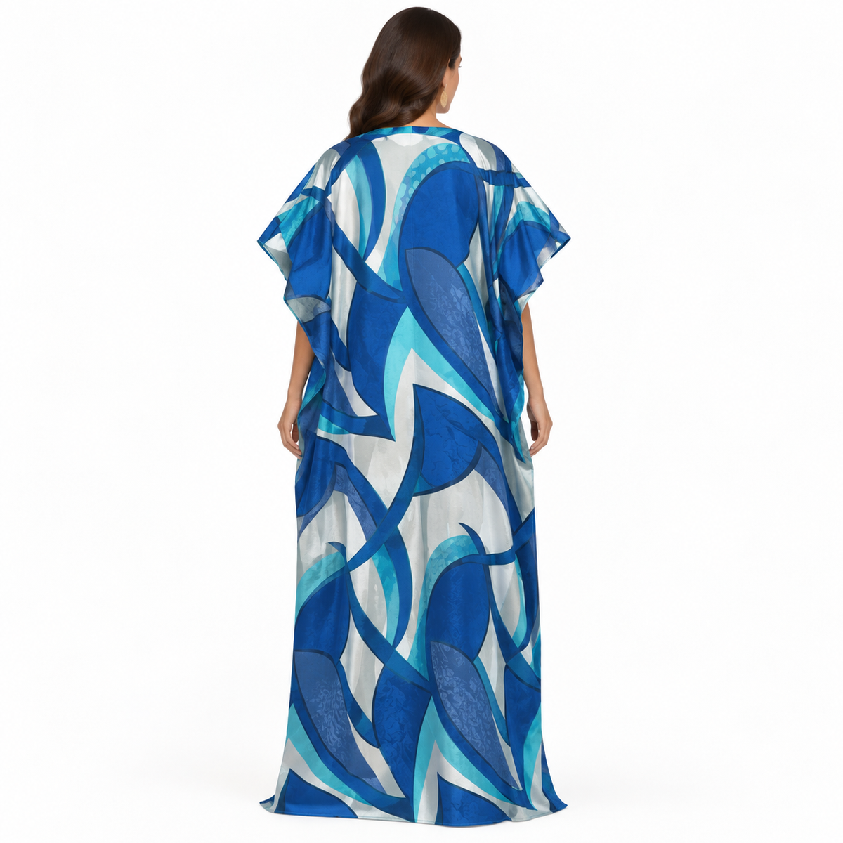 Blue Abstract Print Flowing Baju Kaftan