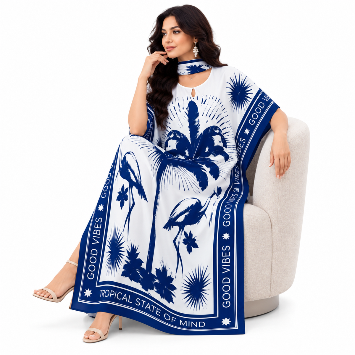 Deep Blue Printed Women’s Baju Kaftan