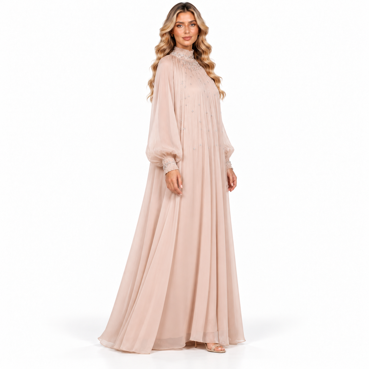 Elegant Blush Embellished Gown Modern Kaftan