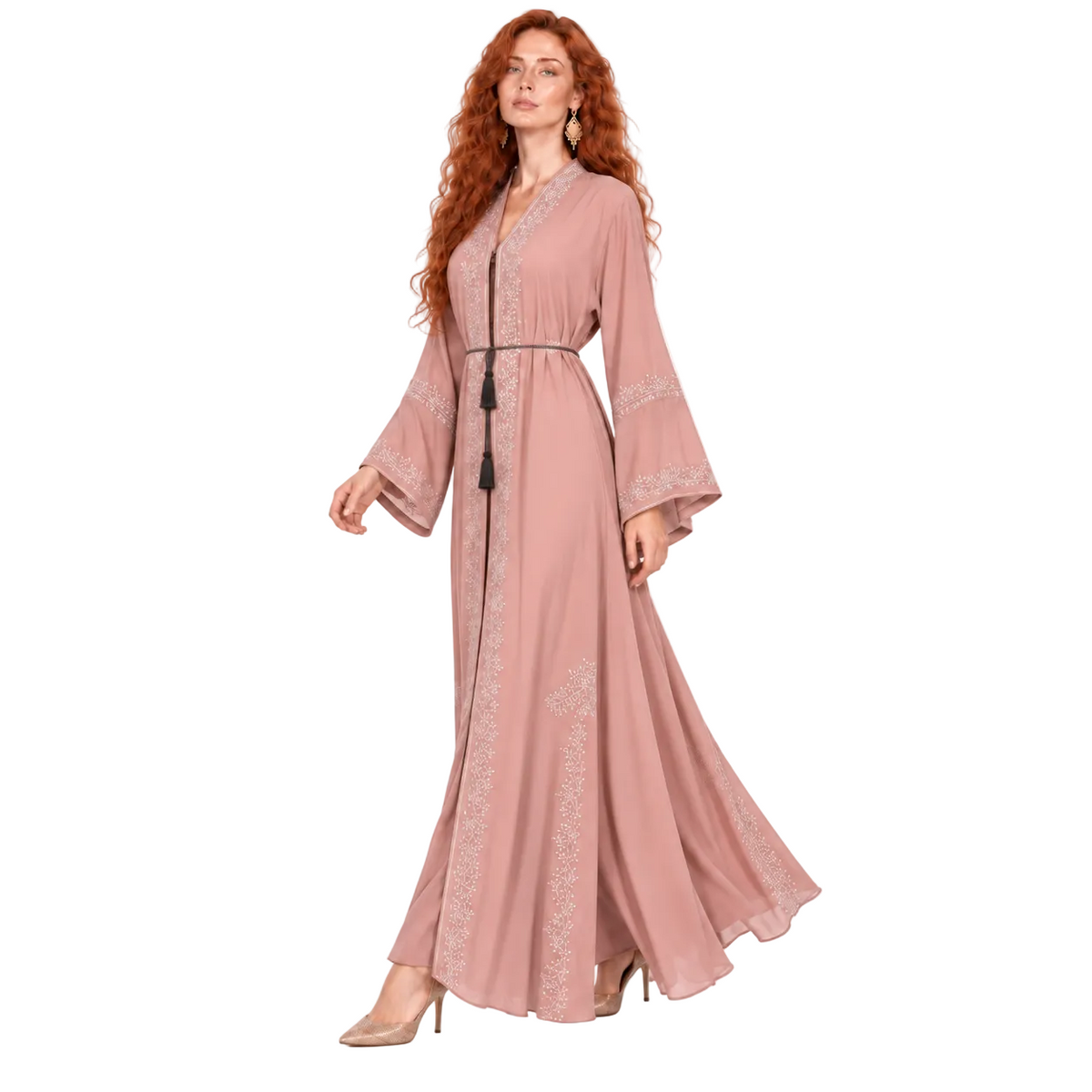 Elegant Pink Embroidered Luxury Lebaran Kaftan