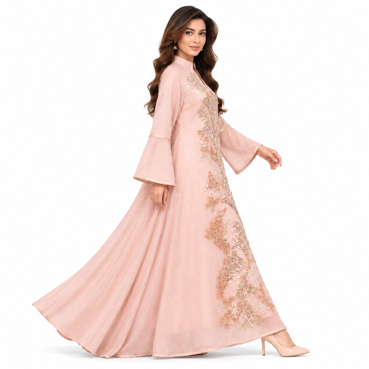 Elegant Blush Pink Pakistani Sequin Kaftan