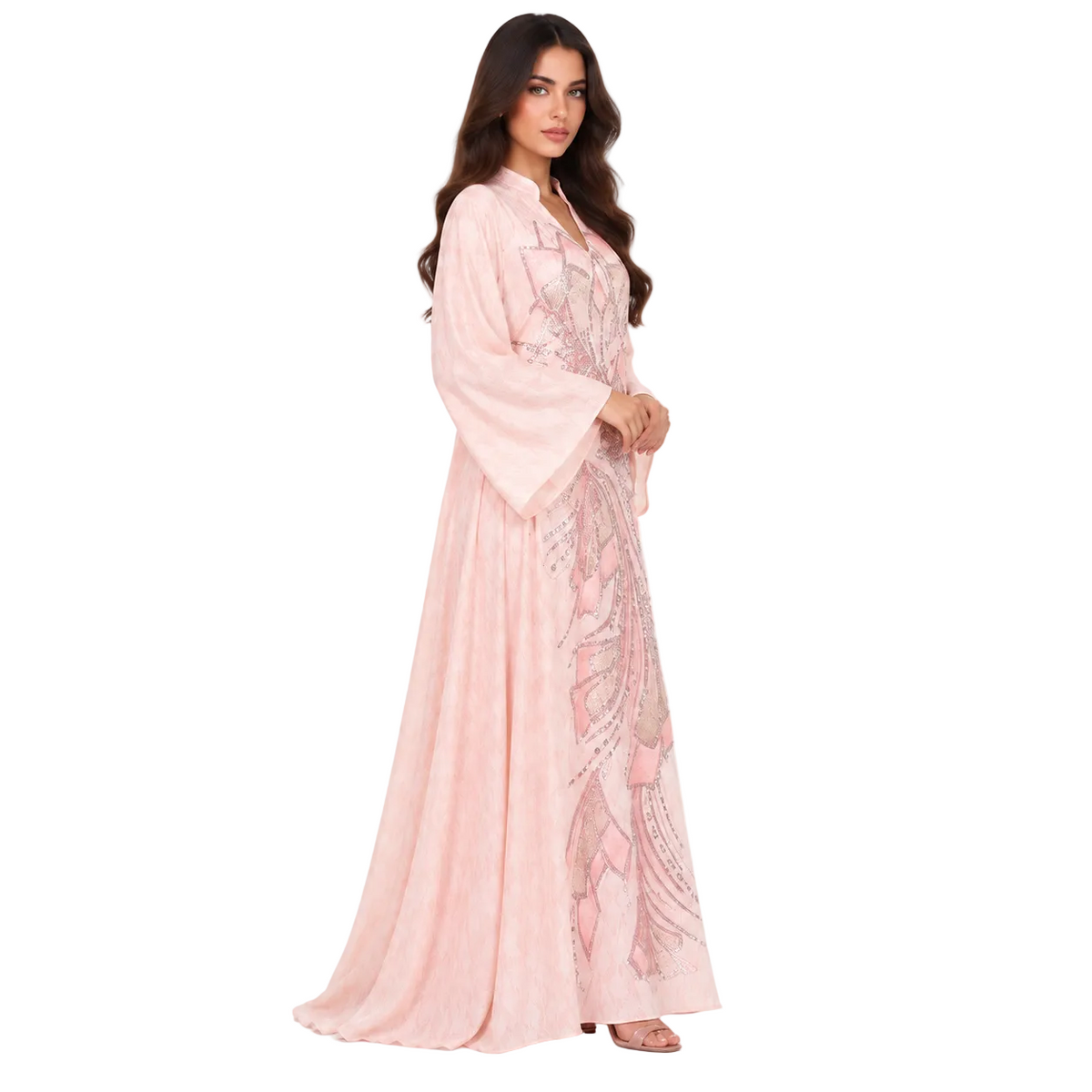 Elegant Blush Pink Embroidered Sequin Kaftan