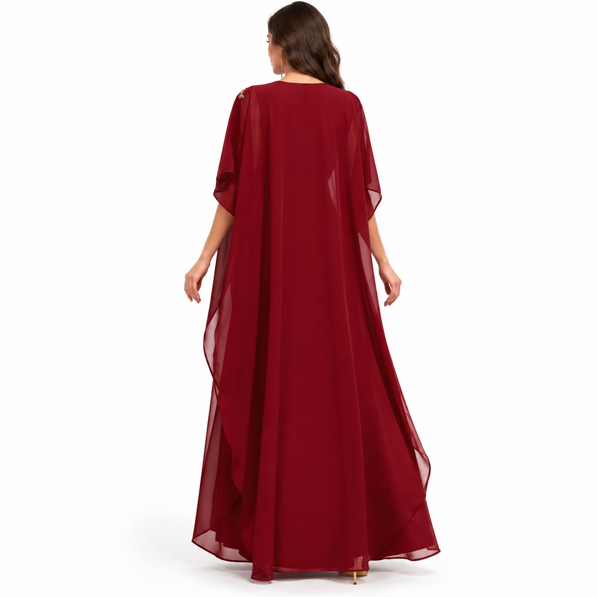 Burgundy Gold Embroidered Luxury Gamis Kaftan