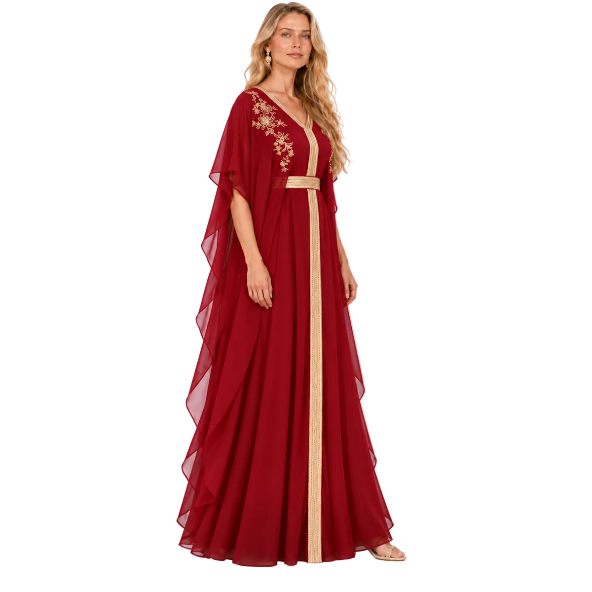 Burgundy Gold Embroidered Luxury Gamis Kaftan