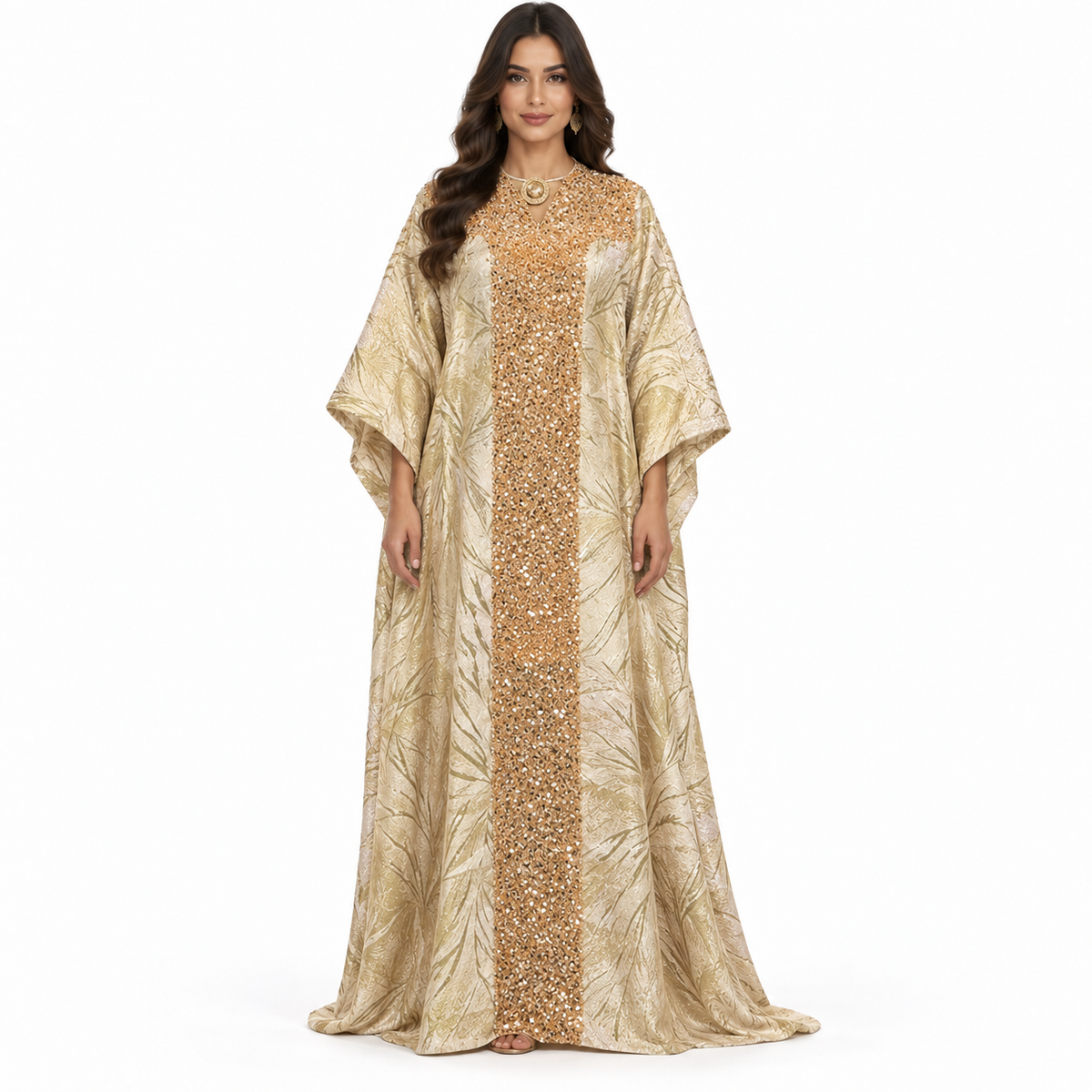 Champagne Gold Jacquard Sequin Baju Kaftan