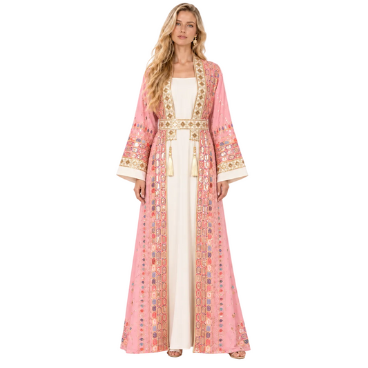 Pink Embroidered Two Piece Gamis Kaftan