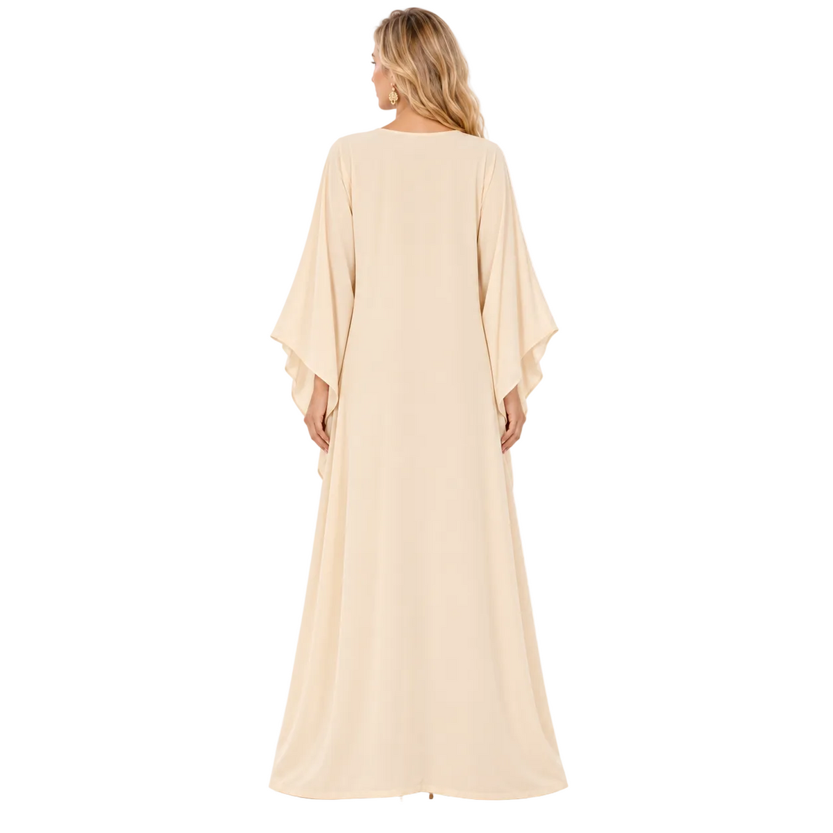 Elegant Beige Purple Embroidered Gamis Kaftan