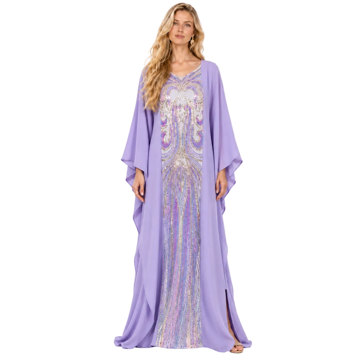 Elegant Purple Embroidered Flowing Gamis Kaftan