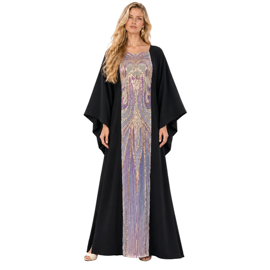 Black Lavender Embellished Luxury Gamis Kaftan