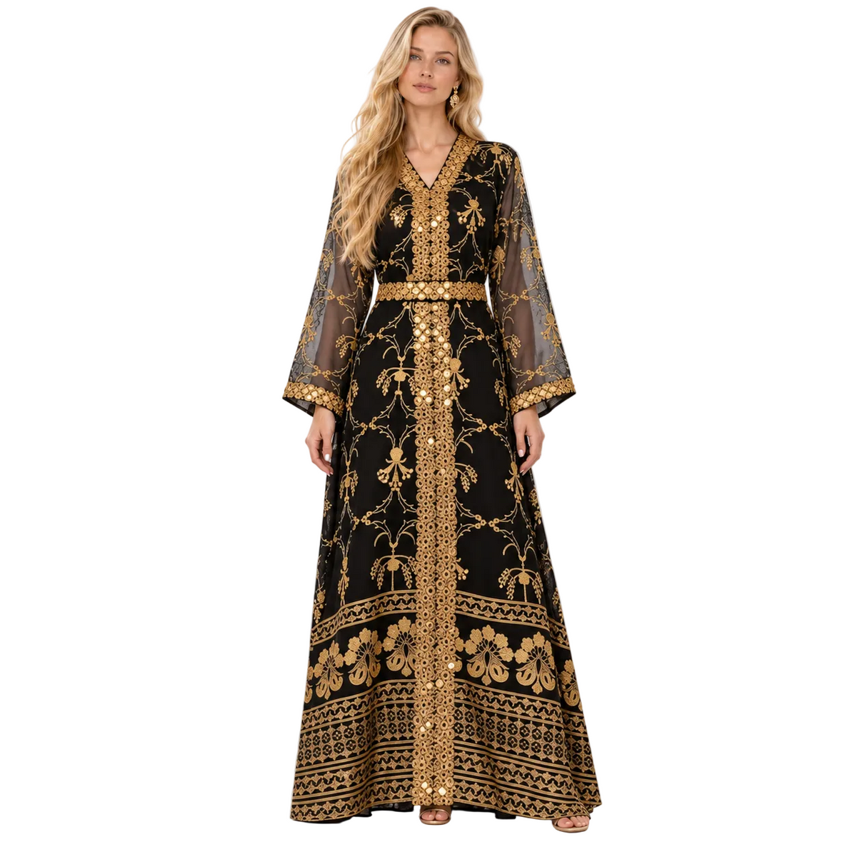 Black Gold Embroidered Elegant Gamis Dress
