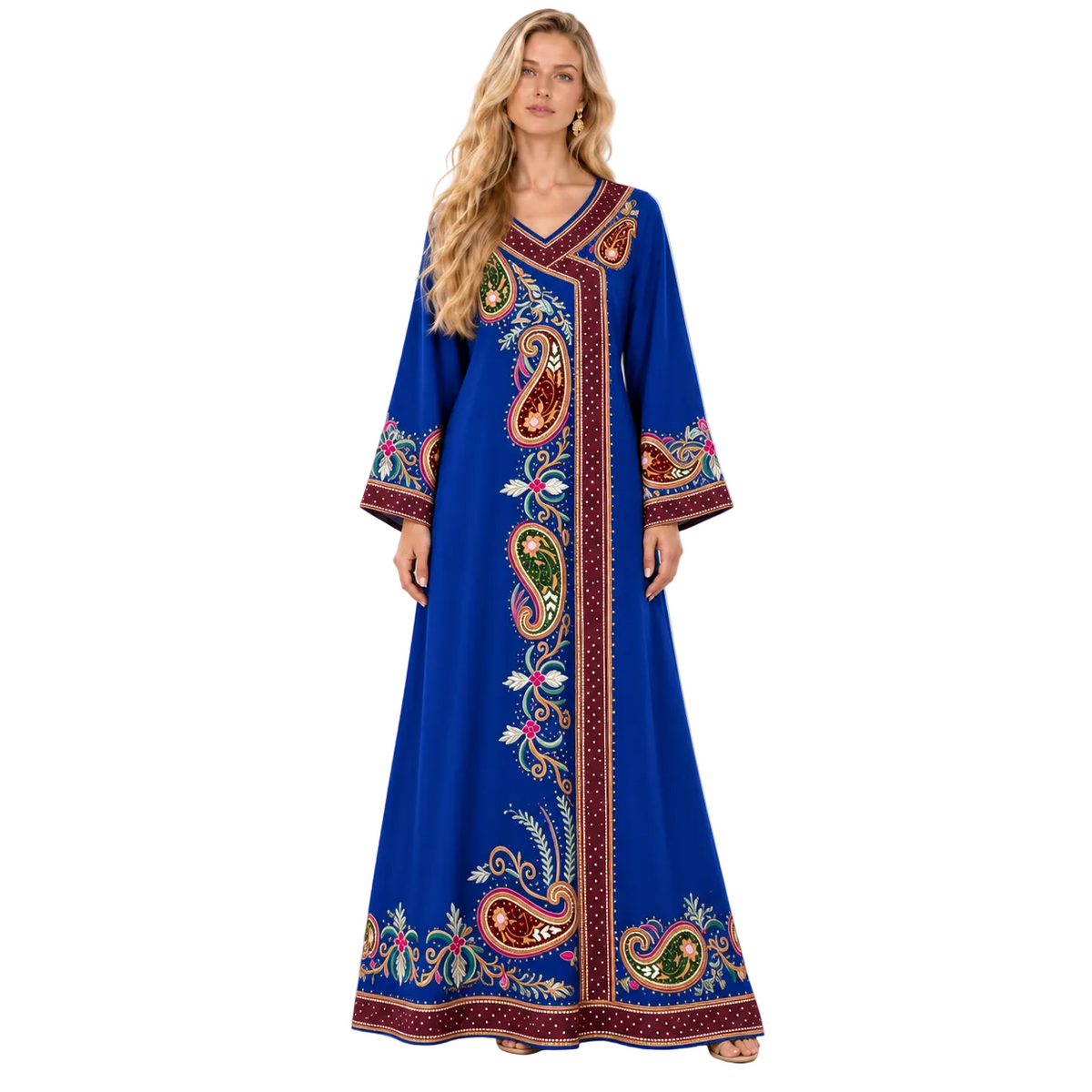 Royal Blue Paisley Embroidered Gamis Kaftan