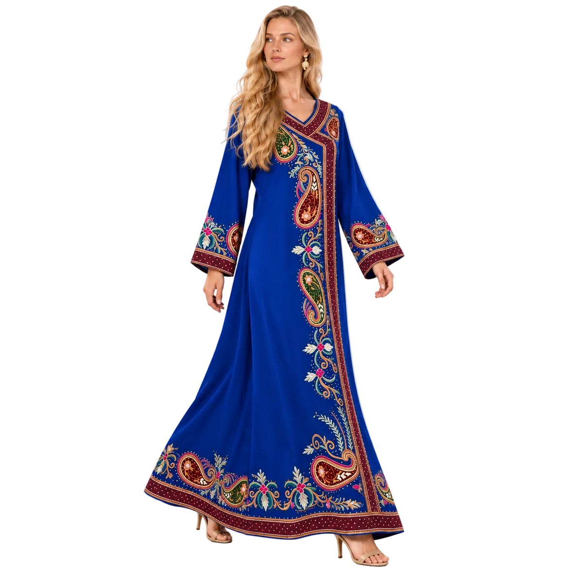 Royal Blue Paisley Embroidered Gamis Kaftan