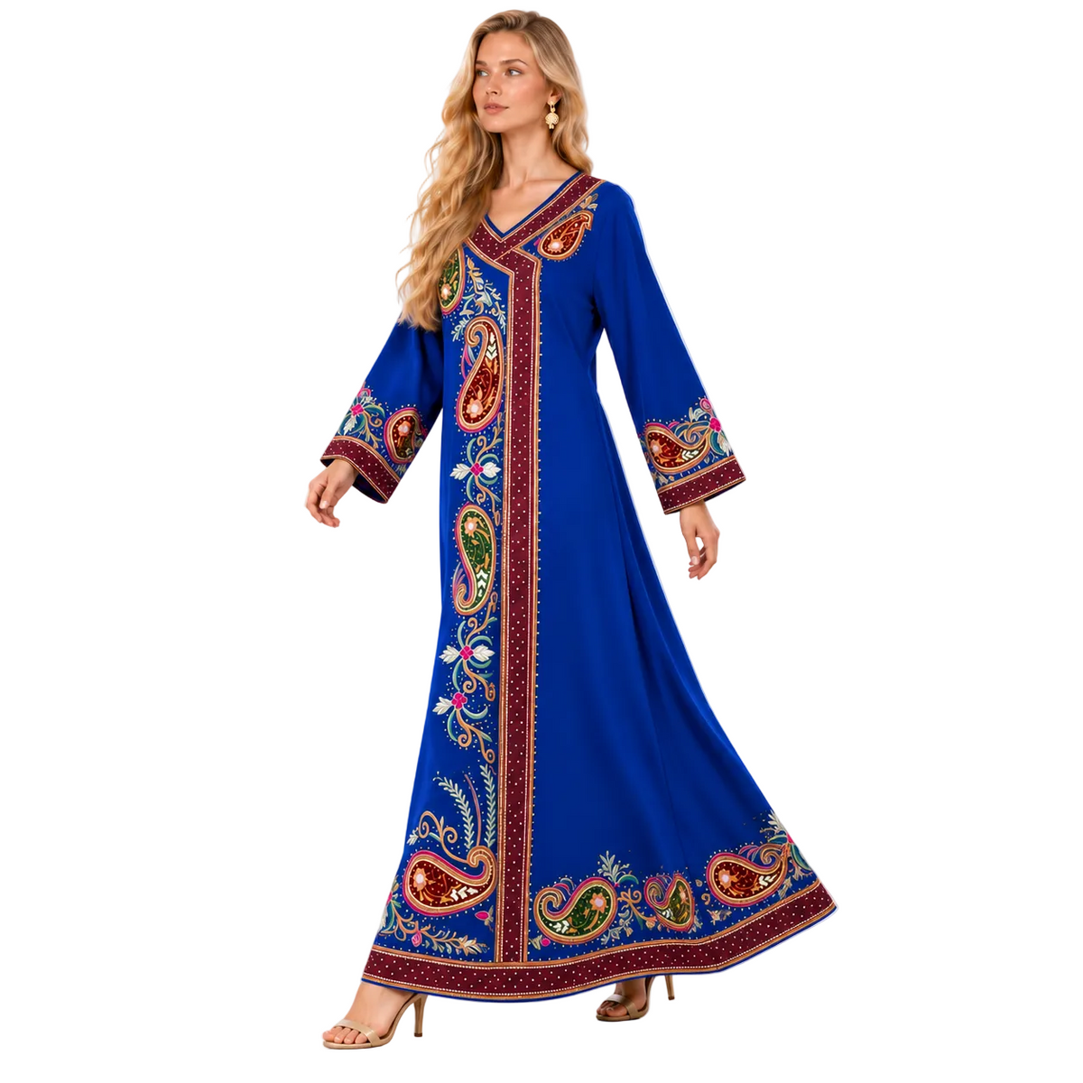 Royal Blue Paisley Embroidered Gamis Kaftan