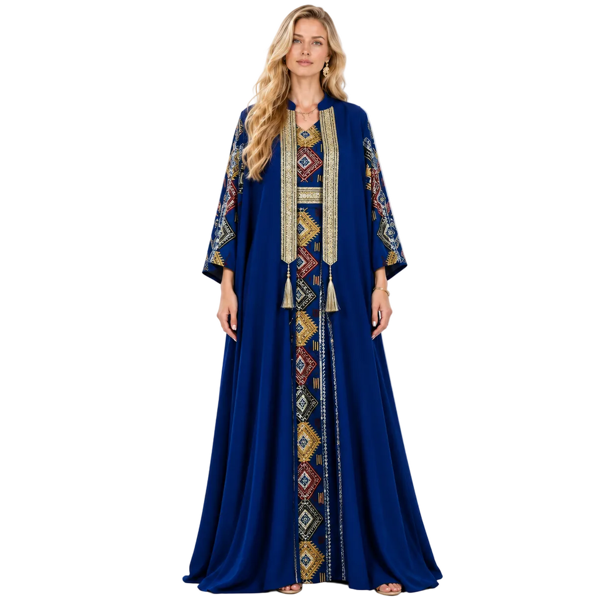 Royal Blue Geometric Embroidered Gamis Kaftan