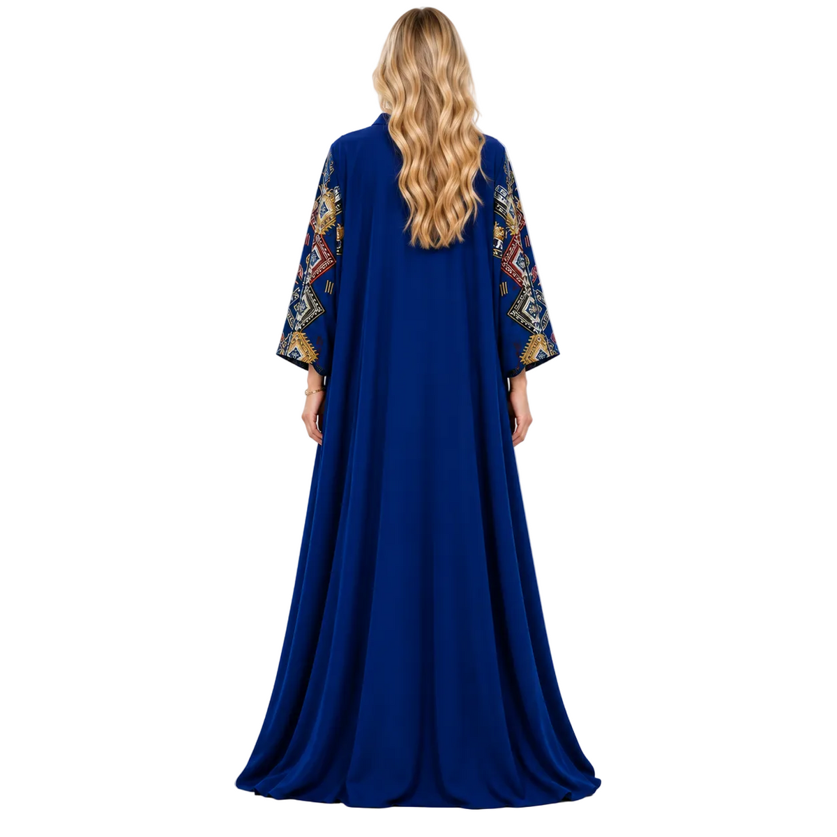 Royal Blue Geometric Embroidered Gamis Kaftan