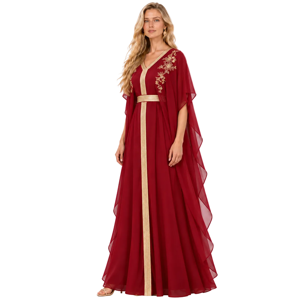 Burgundy Gold Embroidered Luxury Gamis Kaftan
