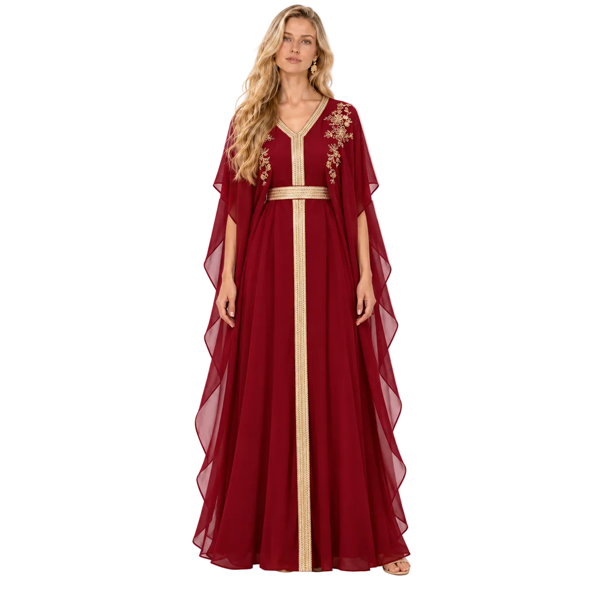 Burgundy Gold Embroidered Luxury Gamis Kaftan