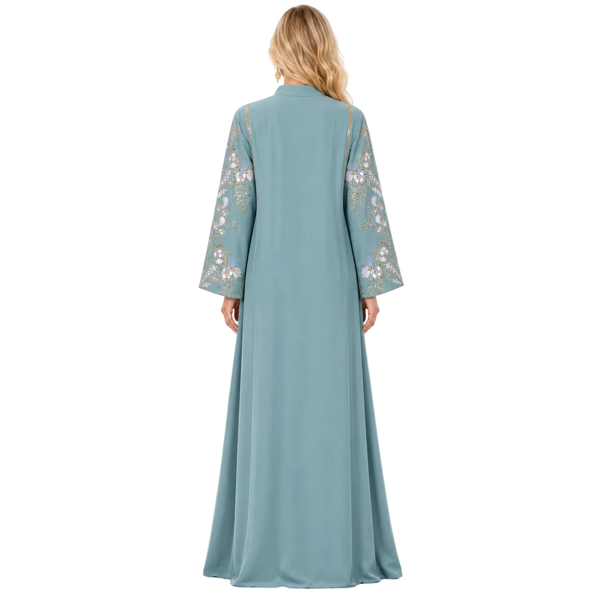 Light Green Floral Embroidered Gamis Kaftan