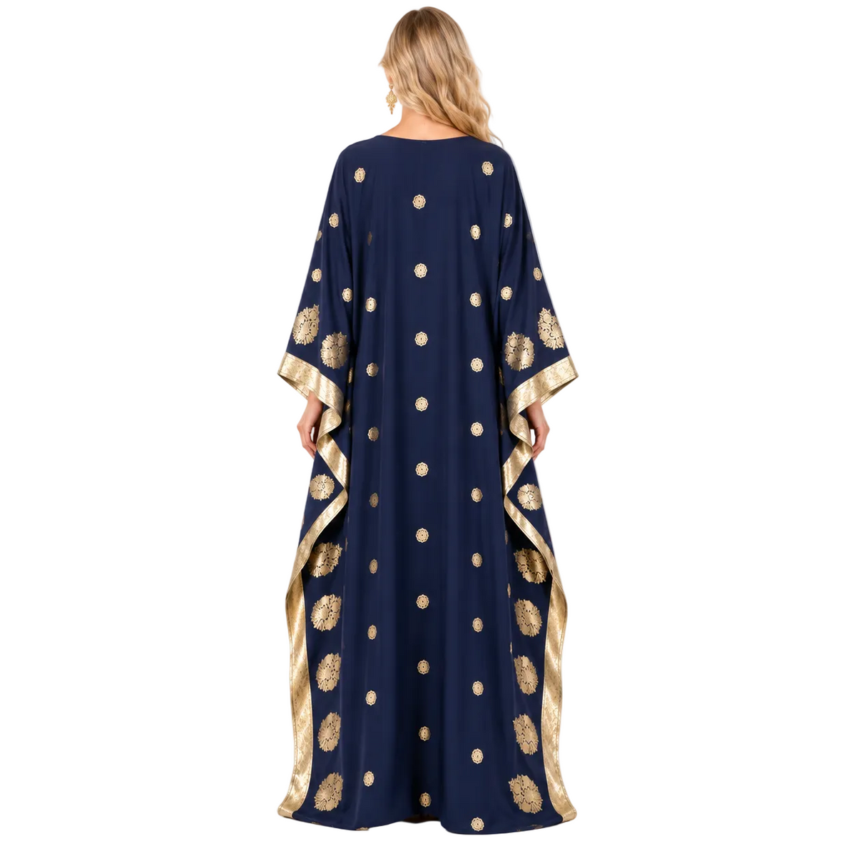 Elegant Blue Gold Embroidered Gamis Kaftan