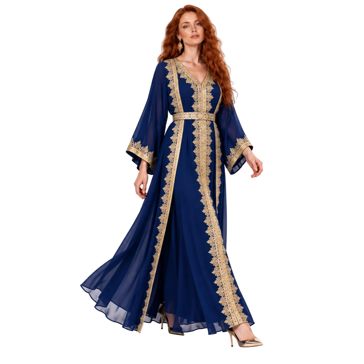 Royal Blue Embroidered Lebaran Kaftan Dress
