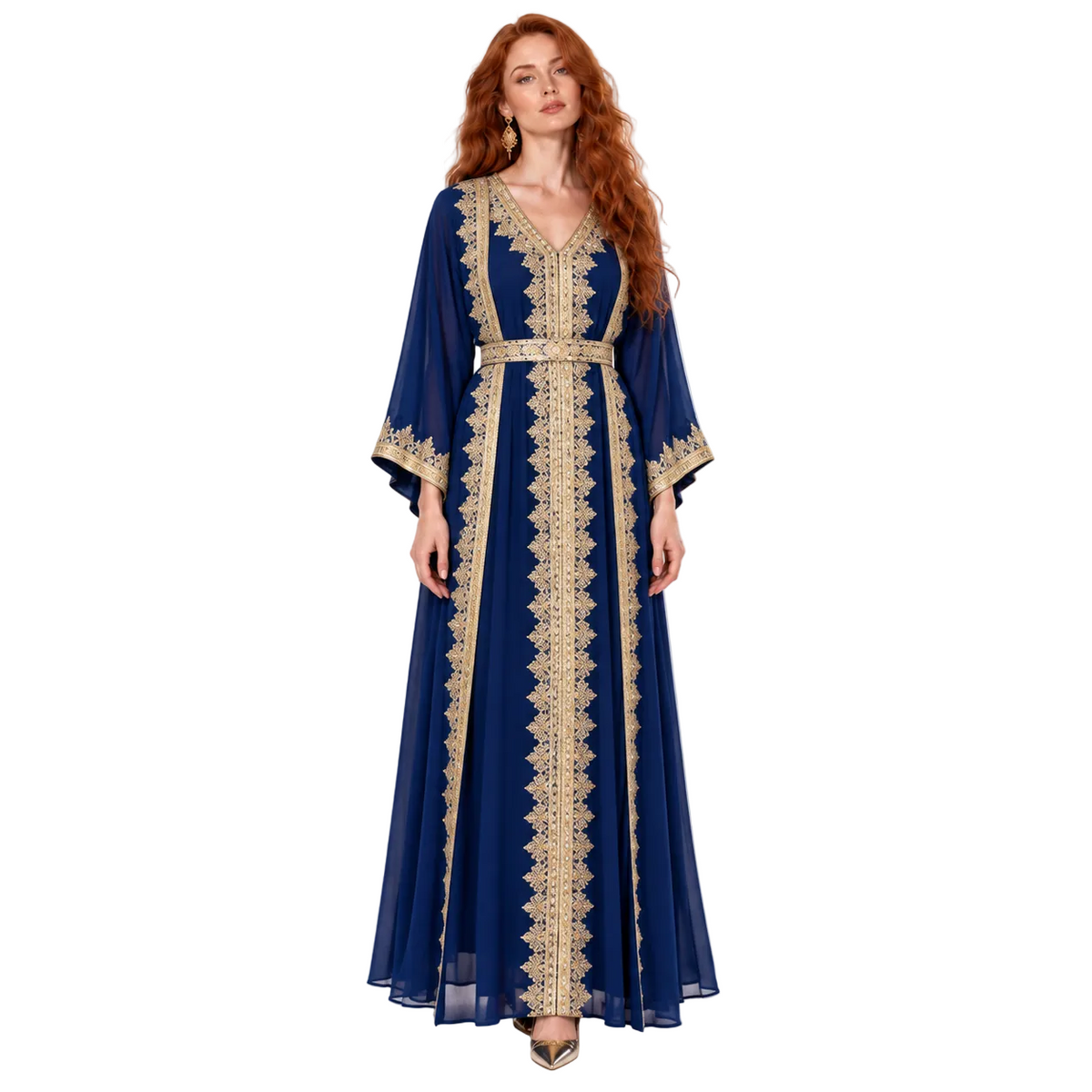 Royal Blue Embroidered Lebaran Kaftan Dress