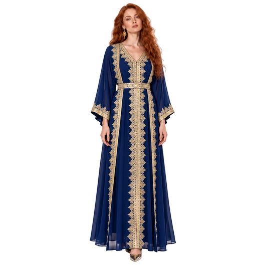 Royal Blue Embroidered Lebaran Kaftan Dress
