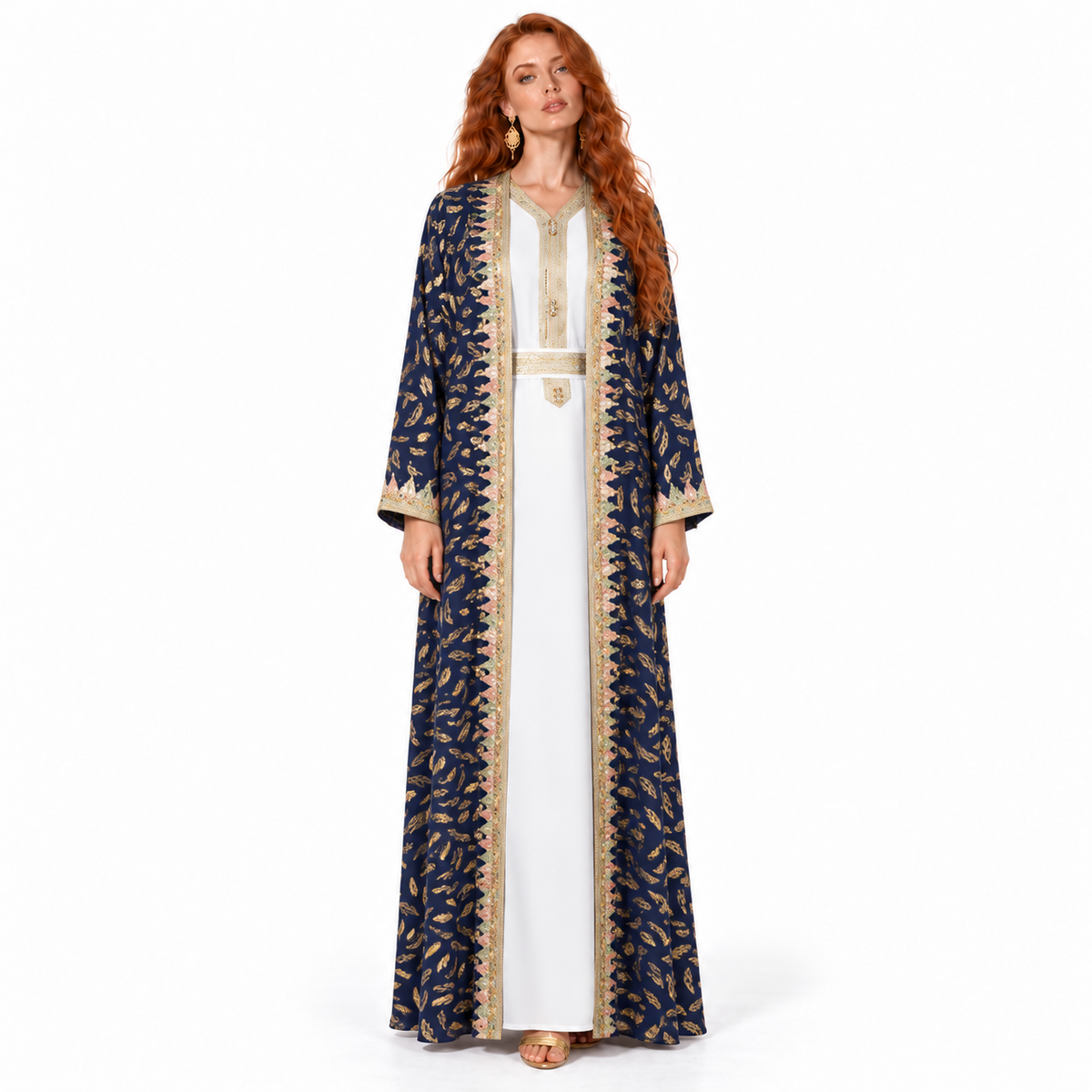 Navy Gold Printed Luxury Lebaran Kaftan