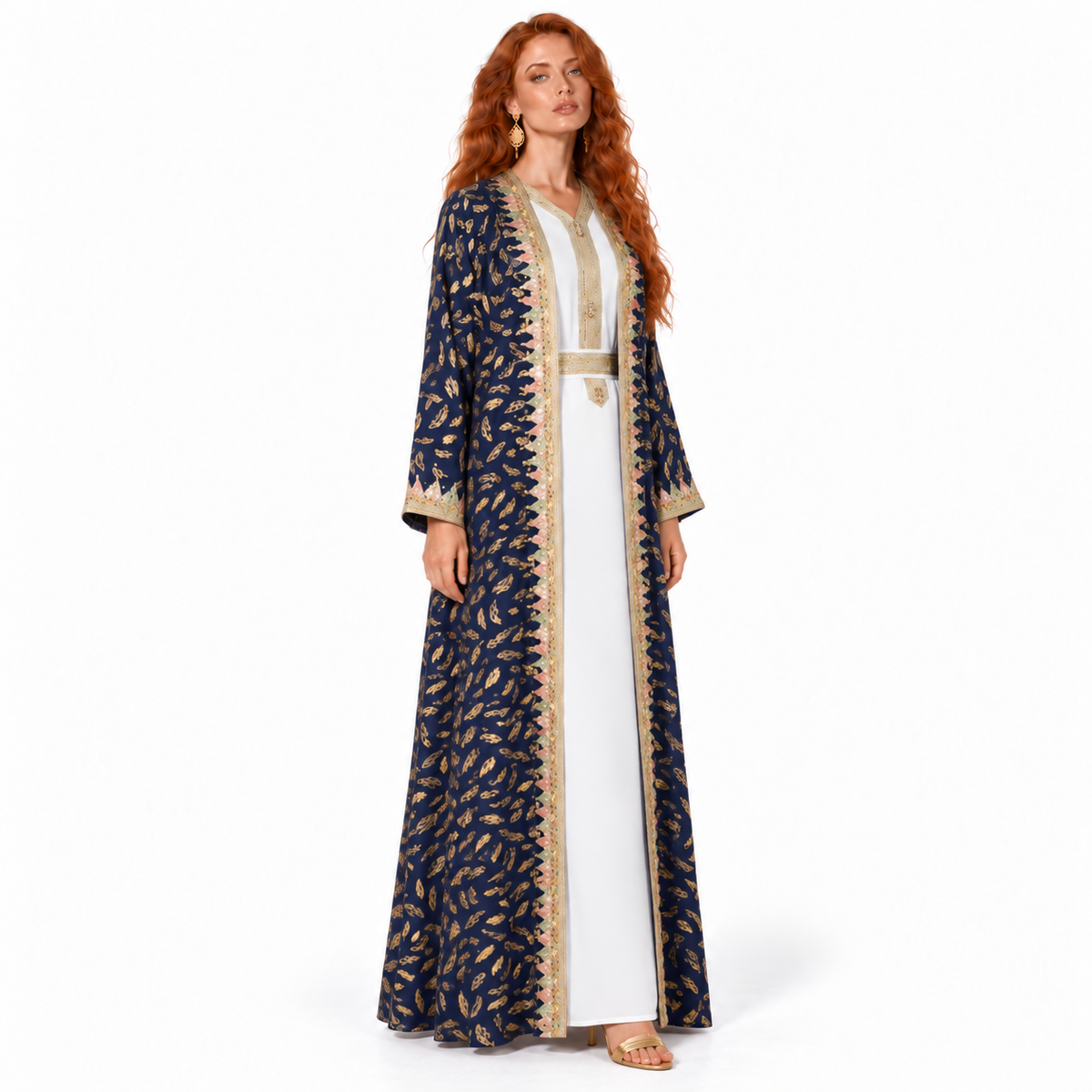 Navy Gold Printed Luxury Lebaran Kaftan
