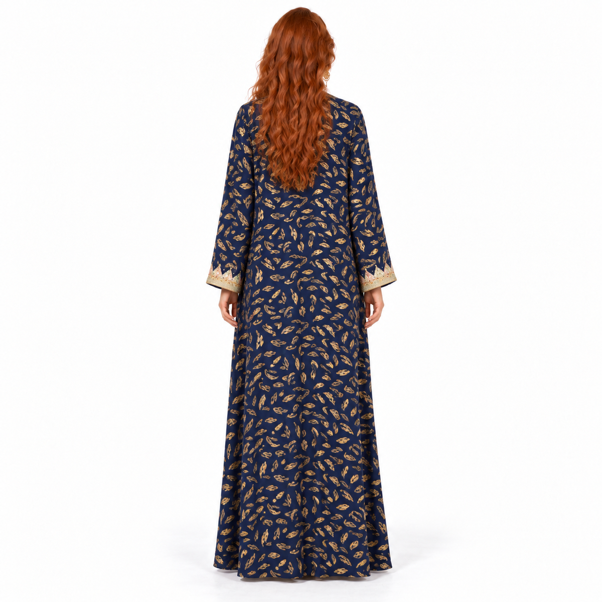 Navy Gold Printed Luxury Lebaran Kaftan