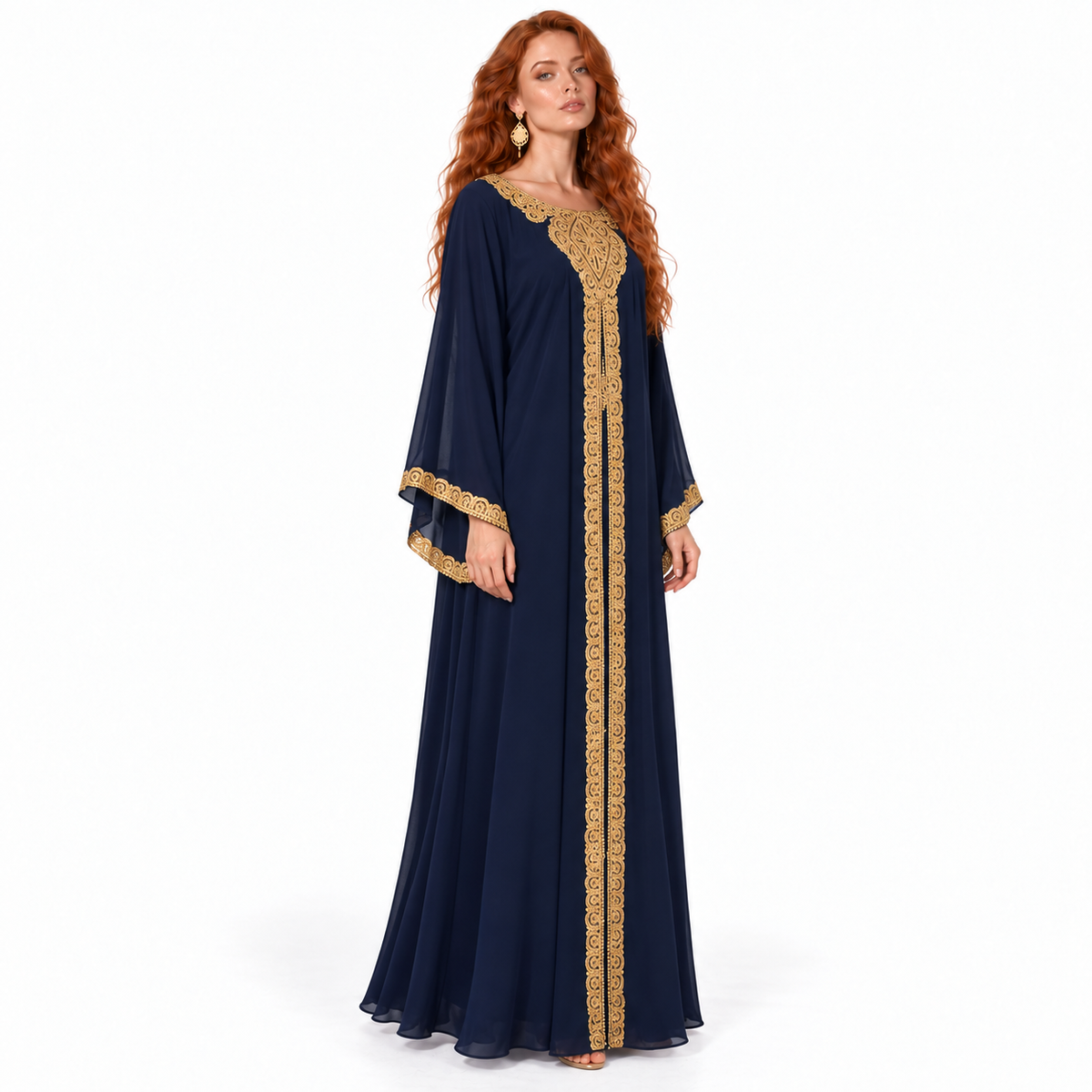 Navy Gold Embroidered Luxury Lebaran Kaftan