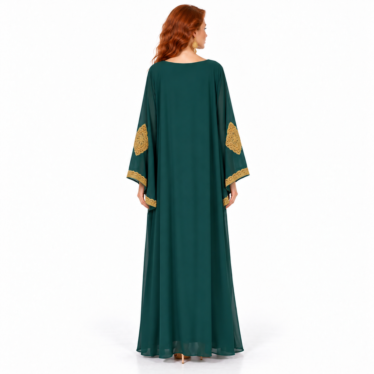 Emerald Green Gold Embroidered Lebaran Kaftan