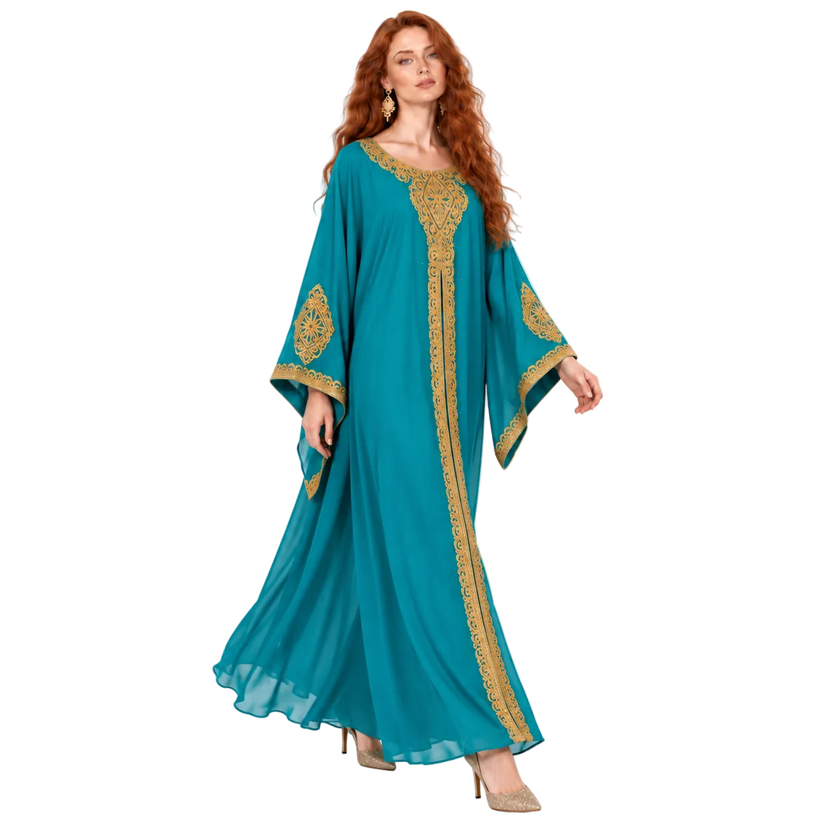 Blue Gold Embroidered Elegant Lebaran Kaftan