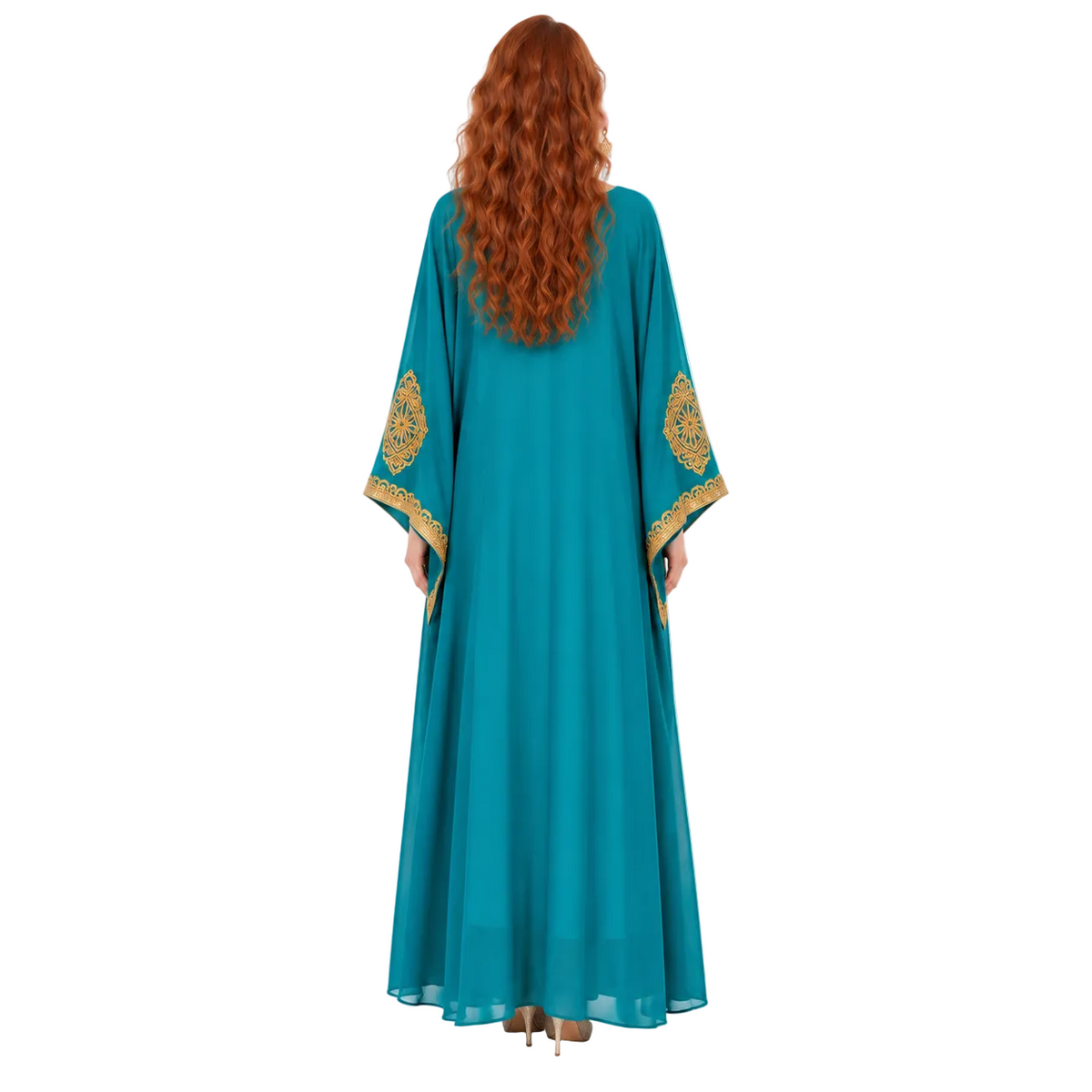 Blue Gold Embroidered Elegant Lebaran Kaftan