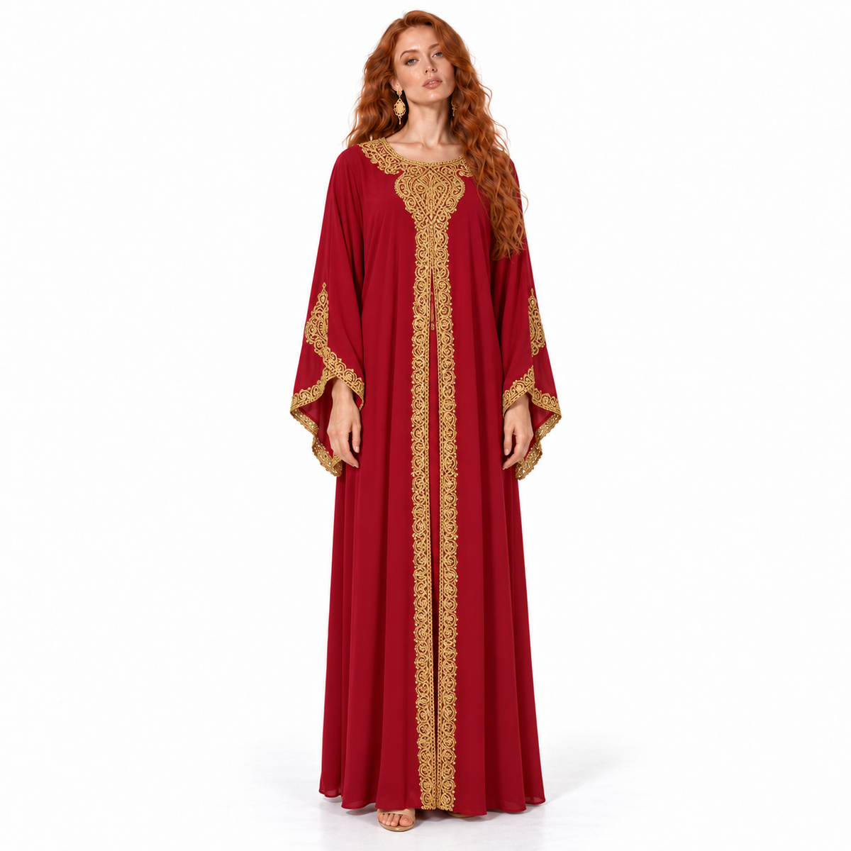 Red Gold Embroidered Luxury Lebaran Kaftan