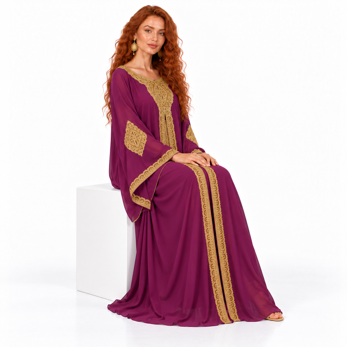 Royal Purple Gold Embroidered Lebaran Kaftan