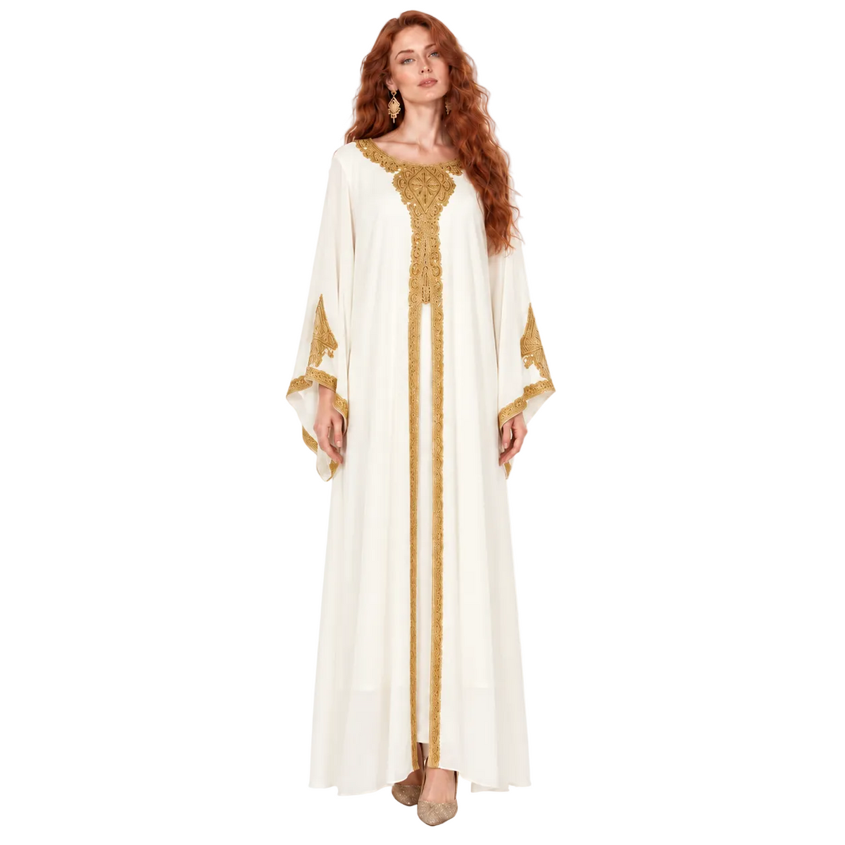 Off White Gold Embroidered Lebaran Kaftan