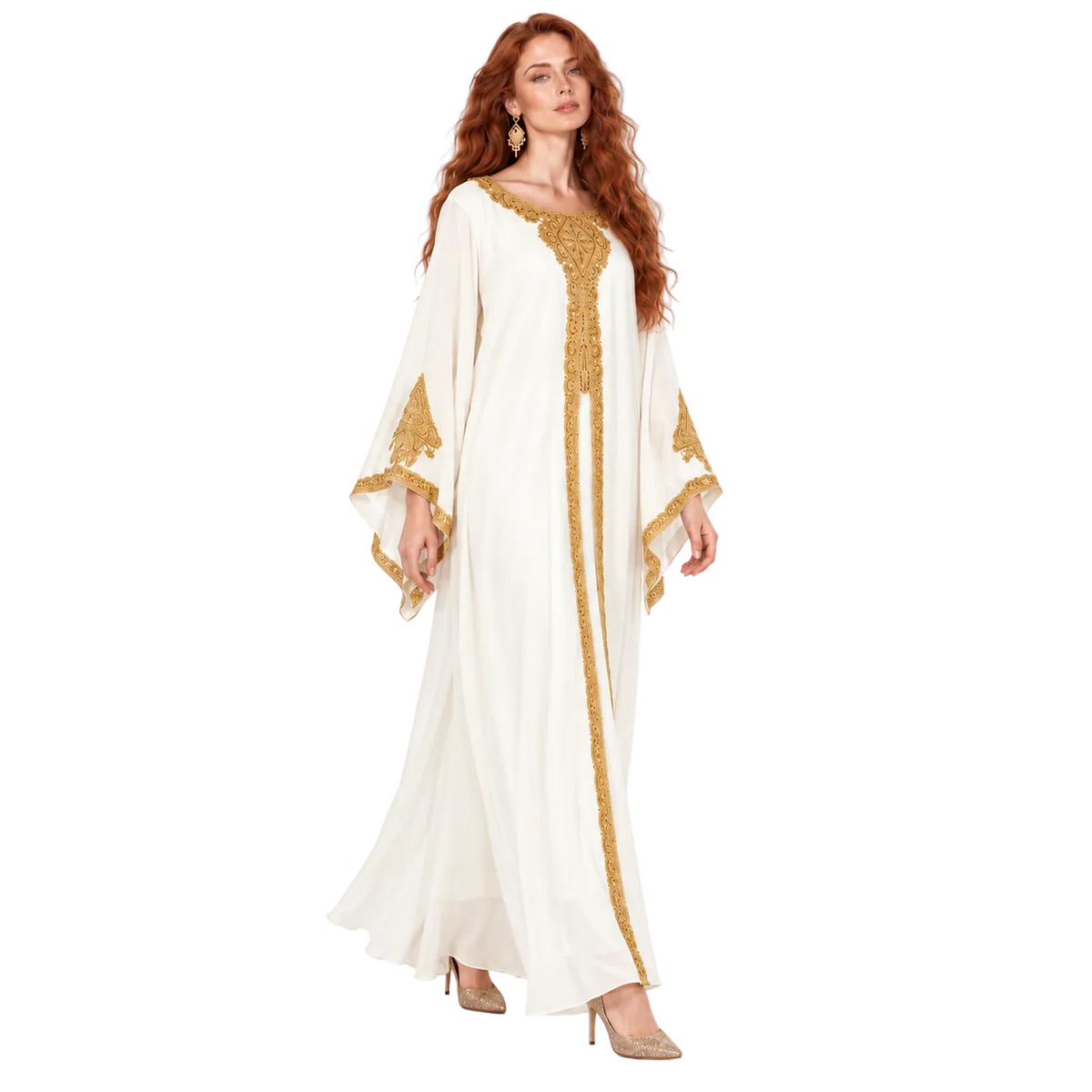 Off White Gold Embroidered Lebaran Kaftan