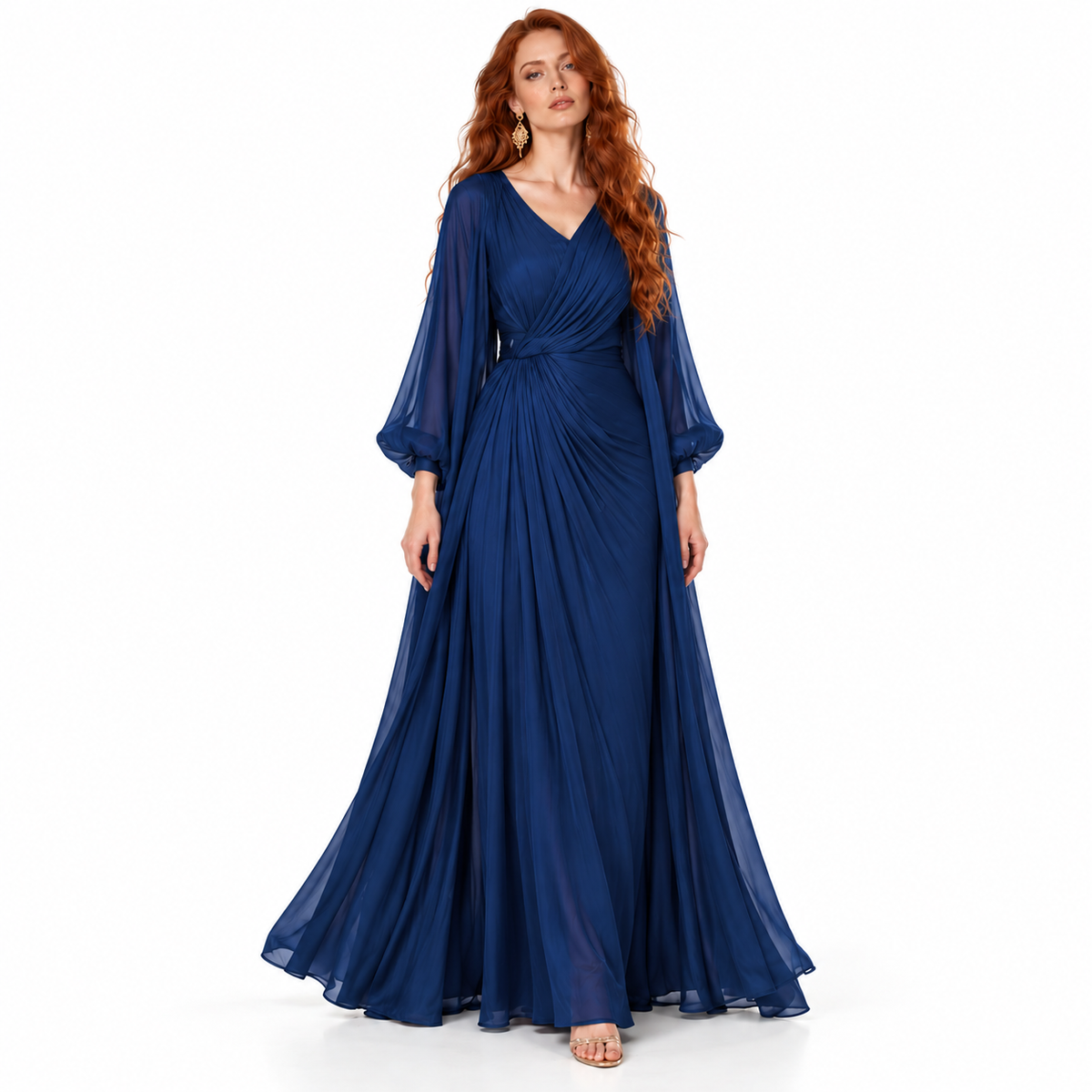 Elegant Dark Blue Flowing Lebaran Kaftan