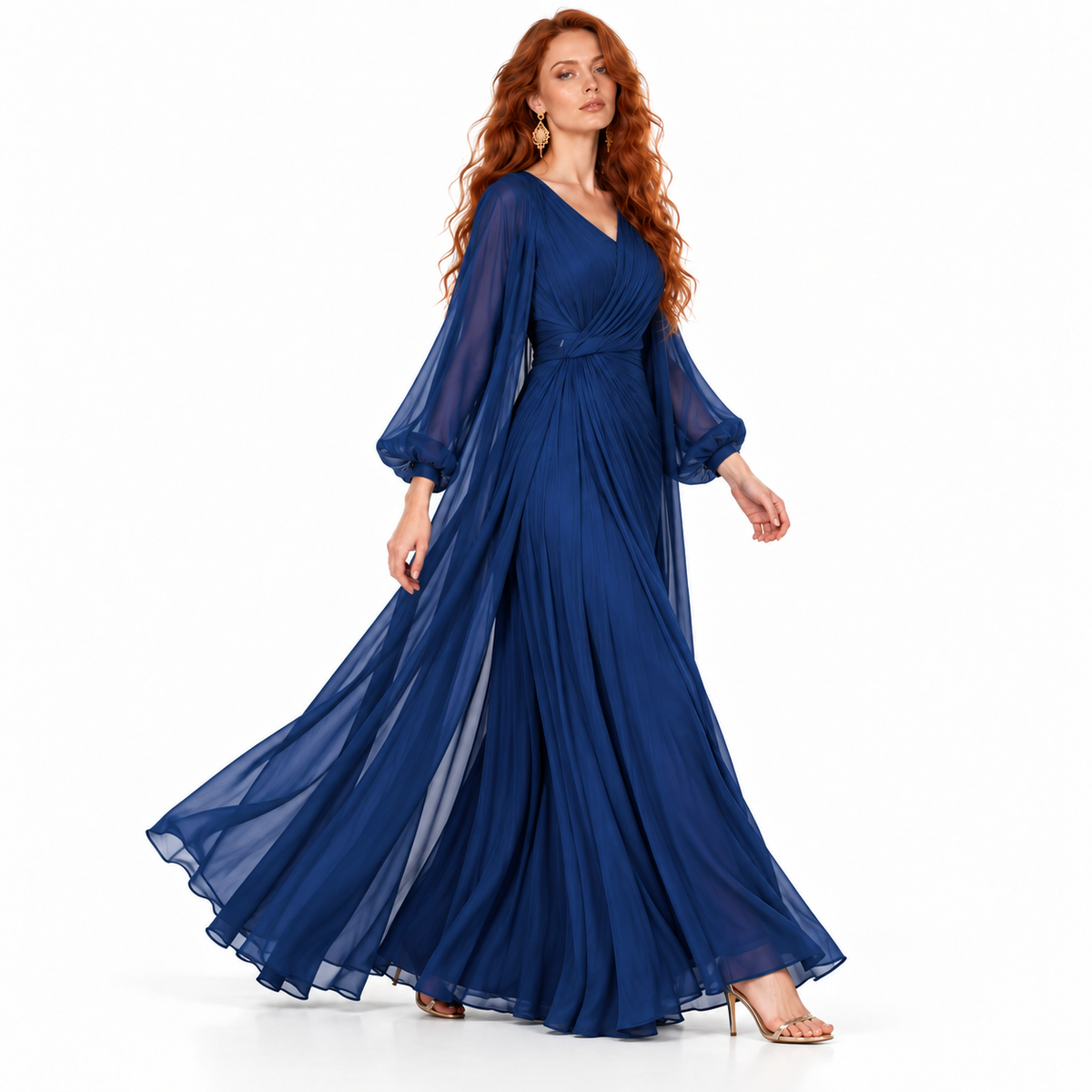 Elegant Dark Blue Flowing Lebaran Kaftan