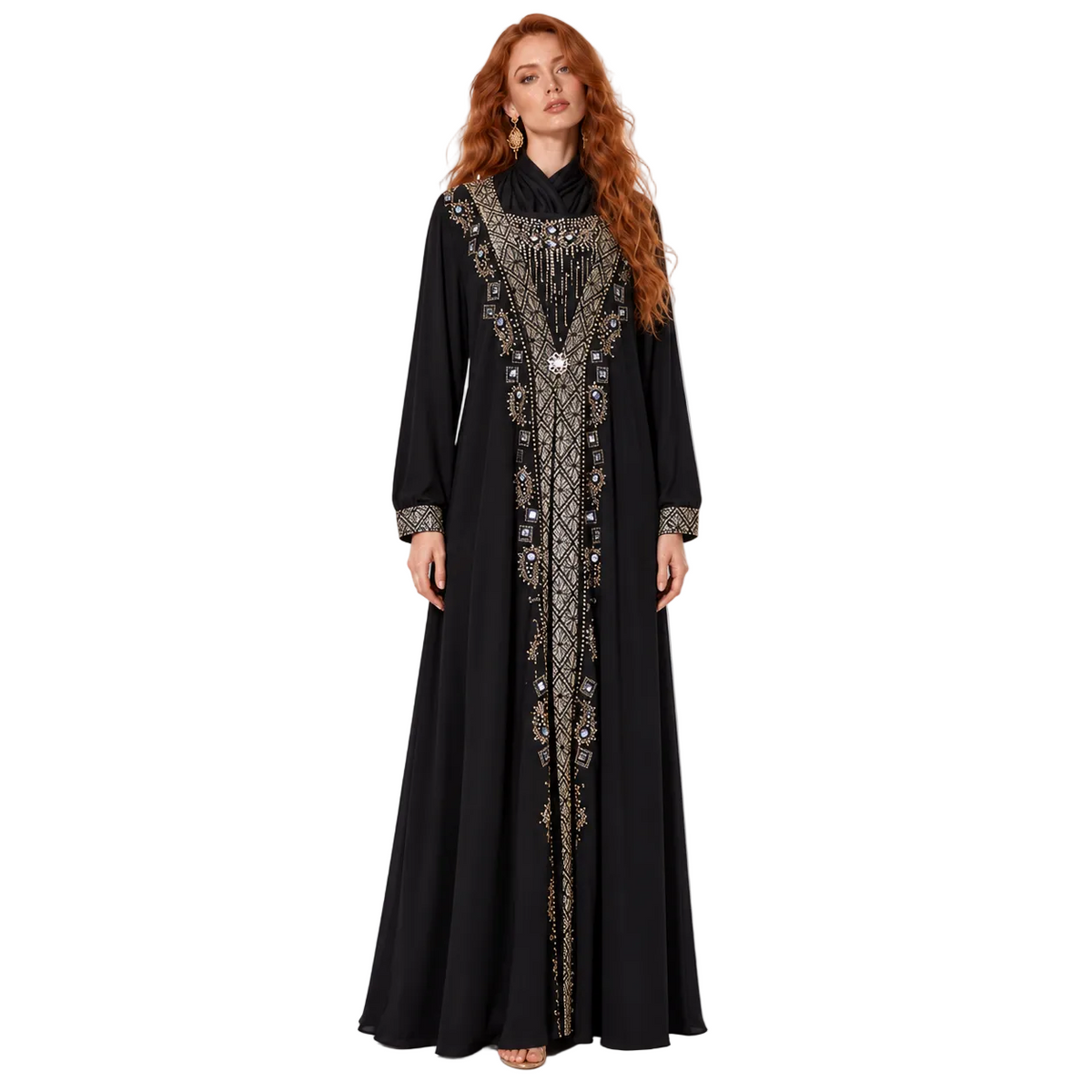Black Yellow Embroidered Luxury Kaftan Lebaran