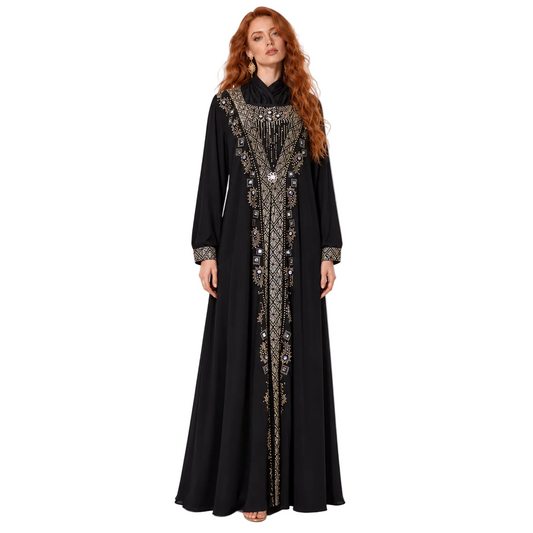 Black Yellow Embroidered Luxury Kaftan Lebaran
