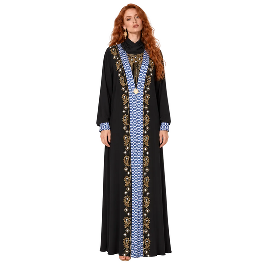 Black Blue Embroidered Luxury Lebaran Kaftan