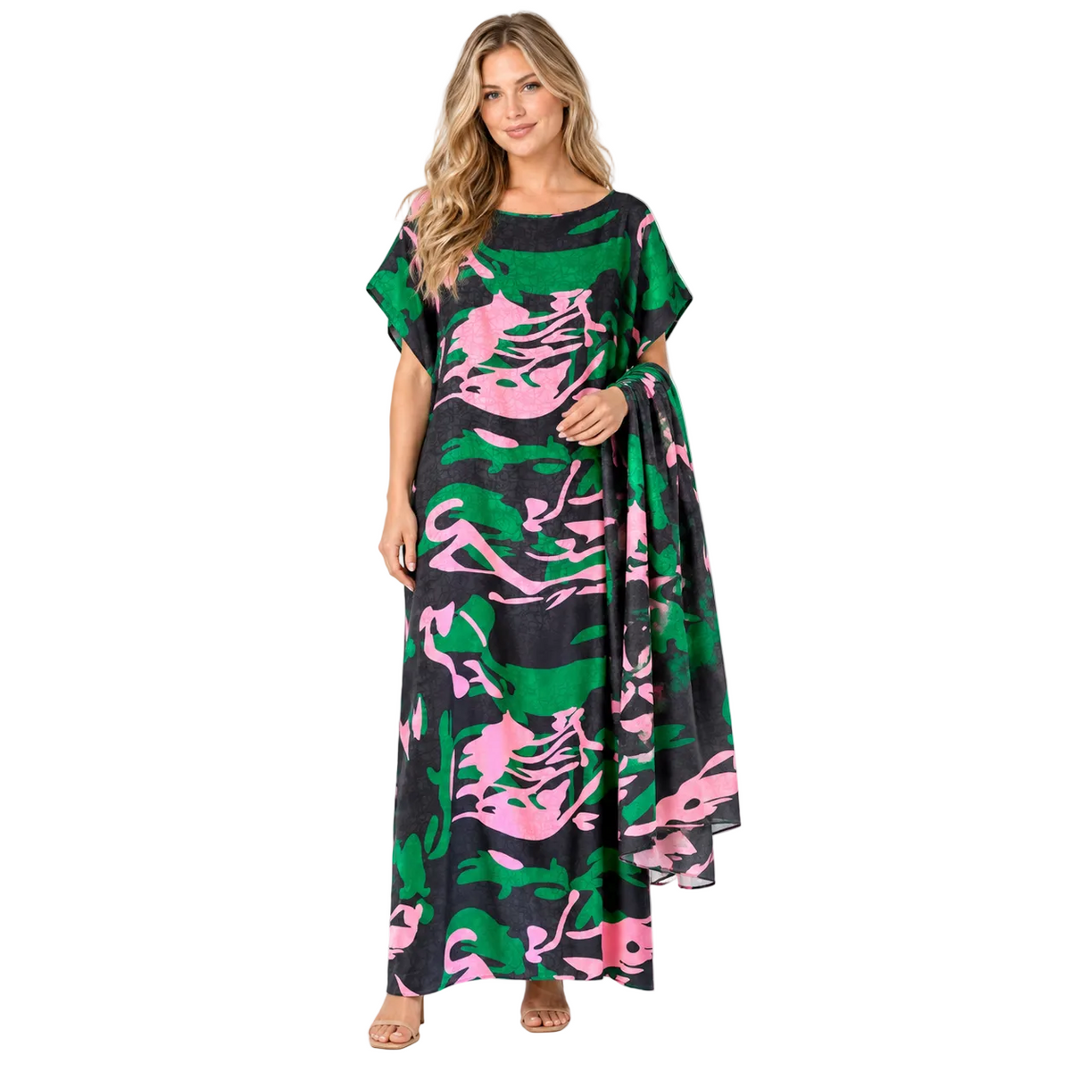 Multi Color Abstract Silk Satin Kaftan